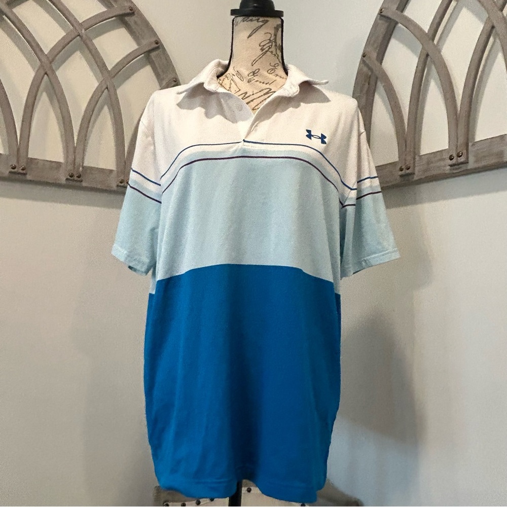 Under Armour Polo Golf Shirt The Playoff short-sleeve Size Large Teal Blue White